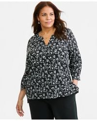 Style & Co. - Plus Size Vine Floral Split-neck 3/4-sleeve Tunic - Lyst
