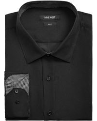 Nine West Slim-fit Performance Stretch Solid Dress Shirt - Black