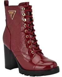 Guess - Neadyn Heeled Lug Sole Lace Up Hiker Booties - Lyst