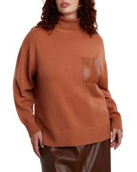 Eloquii - Plus Size Faux Leather Pocket Turtleneck Sweater - Lyst