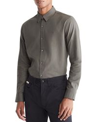 Calvin Klein - Regular-fit Solid Button-down Flannel Shirt - Lyst