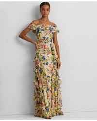 Lauren by Ralph Lauren - Ruffled Floral Off-the-shoulder Gown - Lyst