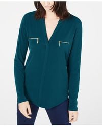 INC International Concepts Zip-pocket Blouse, Created For Macy's - Green
