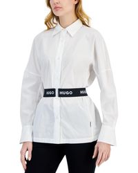 HUGO - Button-down Long-sleeve Logo Belted Tunic Top - Lyst