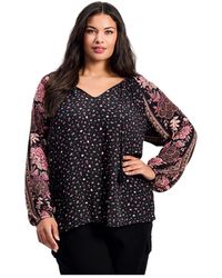 Avenue - Plus Size Eliana Border Print Sleeve Peasant Top - Lyst