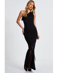 Quiz - Mesh Frill Detail One Shoulder Maxi Dress - Lyst