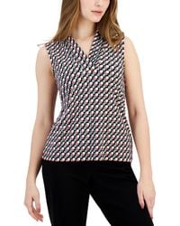 Anne Klein - Petite Printed Pleated V-neck Top - Lyst