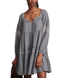 Lucky Brand - Cotton Embroidered Tiered Long-sleeve Mini Dress - Lyst