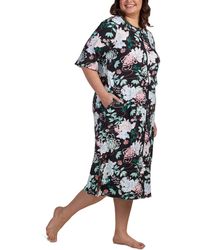 Miss Elaine - Plus Size Printed 3/4-sleeve Zip-front Robe - Lyst