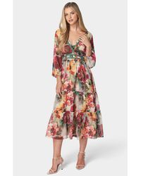 Bebe - Lace Up Back Chiffon Midi Dress - Lyst