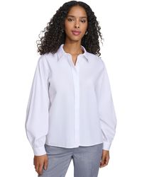 Calvin Klein - Long-sleeve Button-down Covered-placket Cotton Top - Lyst