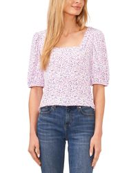 Cece - Floral Print Square Neck Puff-sleeve Knit Top - Lyst