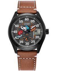 Citizen - Eco-drive Disney Mickey Mouse Leather Strap Watch 43mm - Lyst