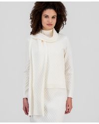 Anne Klein - Diamond-stitch Mock Neck Scarf Sweater - Lyst