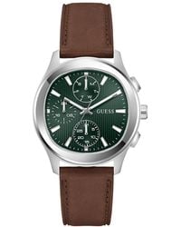 Guess - Silver-tone Leather Multi-function Watch - Lyst