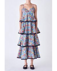 English Factory - Grid Print Tiered Maxi Dress - Lyst
