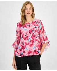 Kasper - Printed Ruffle-sleeve Blouse - Lyst