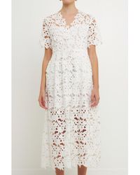 Endless Rose - All Over Lace Short Sleeves Midi Dress - Lyst