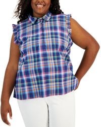 Tommy Hilfiger - Plus Size Plaid Flutter-sleeve Top - Lyst
