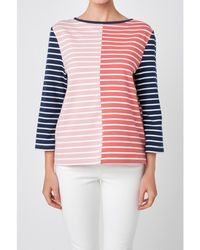 English Factory - Striped Color Blocked 3/4 Length Sleeve Tee - Lyst