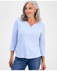 Style & Co. - Petite Cotton Knit Henley 3/4-sleeve Top - Lyst