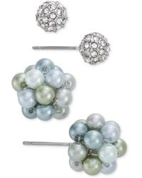 Charter Club - Silver-tone 2-pc. Set Pave Fireball & Color Imitation Pearl Stud Earrings - Lyst