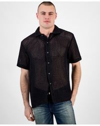 Guess - Relaxed-fit Open Mesh-knit Button-down Shirt - Lyst