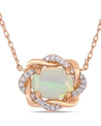 Macy's - Blue Opal (3/4 Ct.t.w.) And Diamond (1/10 Ct.t.w.) Interlaced Halo 17" Necklace In 10k Rose Gold - Lyst