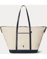 Polo Ralph Lauren Washed Canvas Large Tote in Green | Lyst