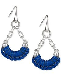 Patricia Nash Silver-tone Leather-wrapped Crescent Drop Earrings - Blue