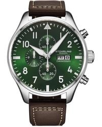 Stuhrling - Navigator 4075 Men S 43mm Sunray Dial Brown Leather Strap Chronograph Quartz Watch - Lyst