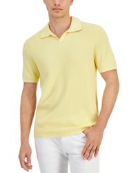 Alfani - Textured Waffle-knit Short Sleeve Open Collar Polo Sweater - Lyst