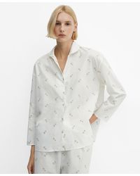 Mango - Floral Embroidered Cotton Pajama Shirt - Lyst