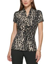 DKNY - Petites Animal Print Draped Blouse - Lyst