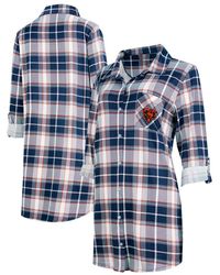 Concepts Sport - Navy Chicago Bears Ashford Plaid Knit Nightshirt - Lyst