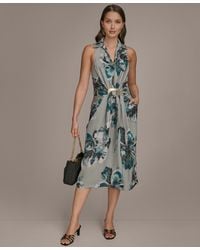 Donna Karan - Printed Sleeveless V-neck Hardware Dress - Lyst