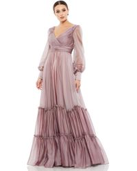Mac Duggal - Faux Wrap Illusion Bishop Sleeve Tiered Gown - Lyst