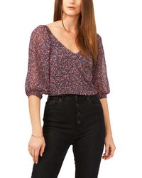 1.STATE - Puff 3/4-sleeve V-neck Floral Print Blouse - Lyst