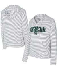 Concepts Sport - White/gray Michigan State Spartans French Terry Striped V-neck Pullover Hoodie - Lyst