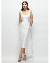 Alfred Sung - Scoop Neck Corset Satin Midi Dress - Lyst