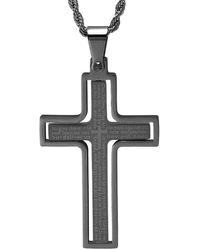Steeltime - Two-tone Stainless Steel "our Father" English Prayer Spinner Cross 24" Pendant Necklace - Lyst