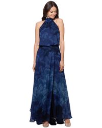 Betsy & Adam - Petite Floral-chiffon Halter-neck Gown - Lyst