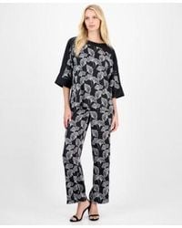 Anne Klein - Printed 3 4 Sleeve Boat Neck Top Printed Pull On Wide Leg Pants - Lyst