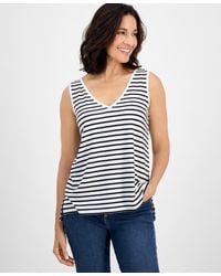 Style & Co. - Striped Linen Blend V-neck Tank Top - Lyst