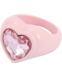 Guess Silver-tone Crystal Heart-shape Accent Ring - Pink