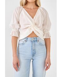 Endless Rose - Front Twisted Puff Sleeve Top - Lyst