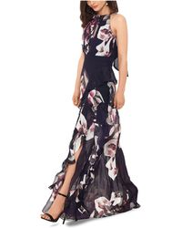 betsy & adam embroidered halter gown