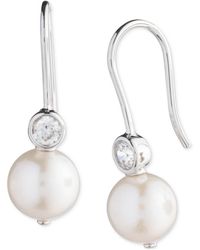 Ralph Lauren - Lauren Sterling Silver Cubic Zirconia & Freshwater Pearl Drop Earrings - Lyst