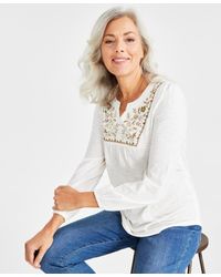Style & Co. - Embroidered Embellished Cotton Blouse - Lyst