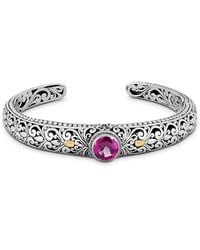 DEVATA - Pink Topaz & Bali Filigree Cuff Bracelet - Lyst